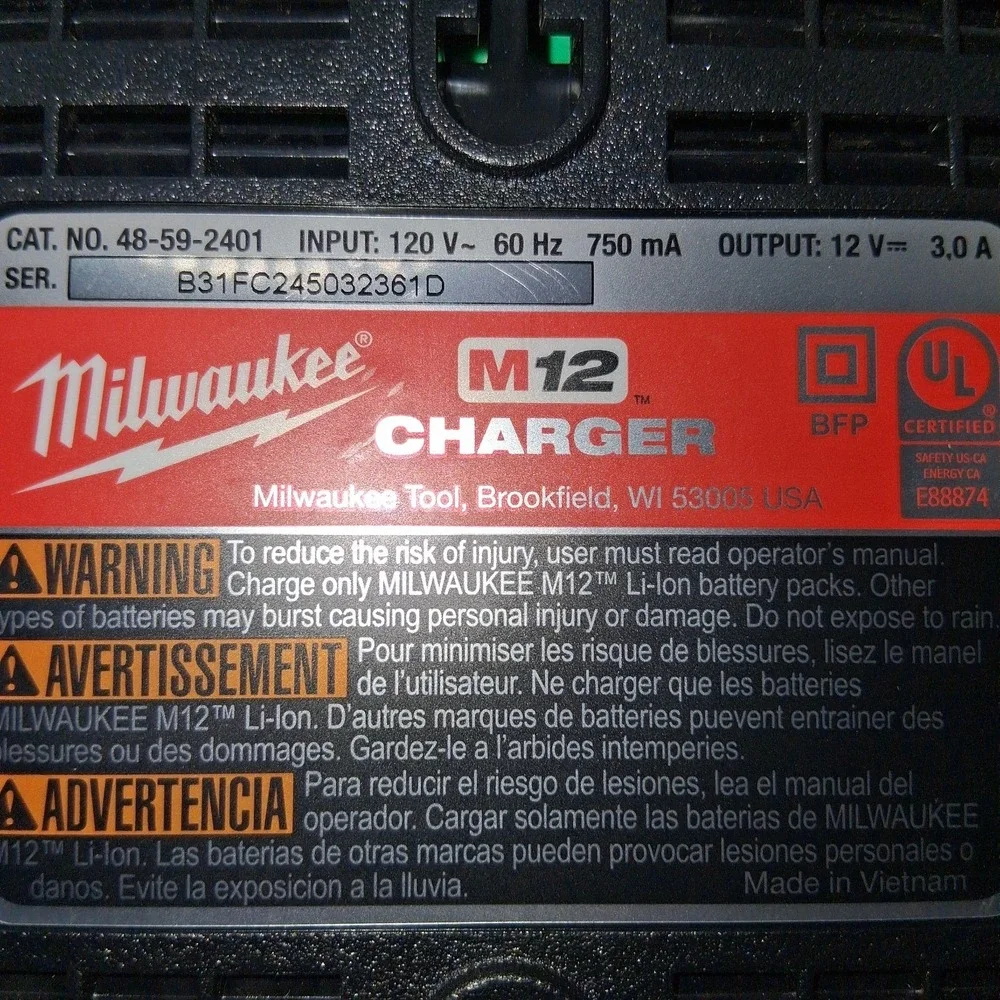 Milwaukee M12 Battery Charger Lithium-Ion 12V 48-59-2401